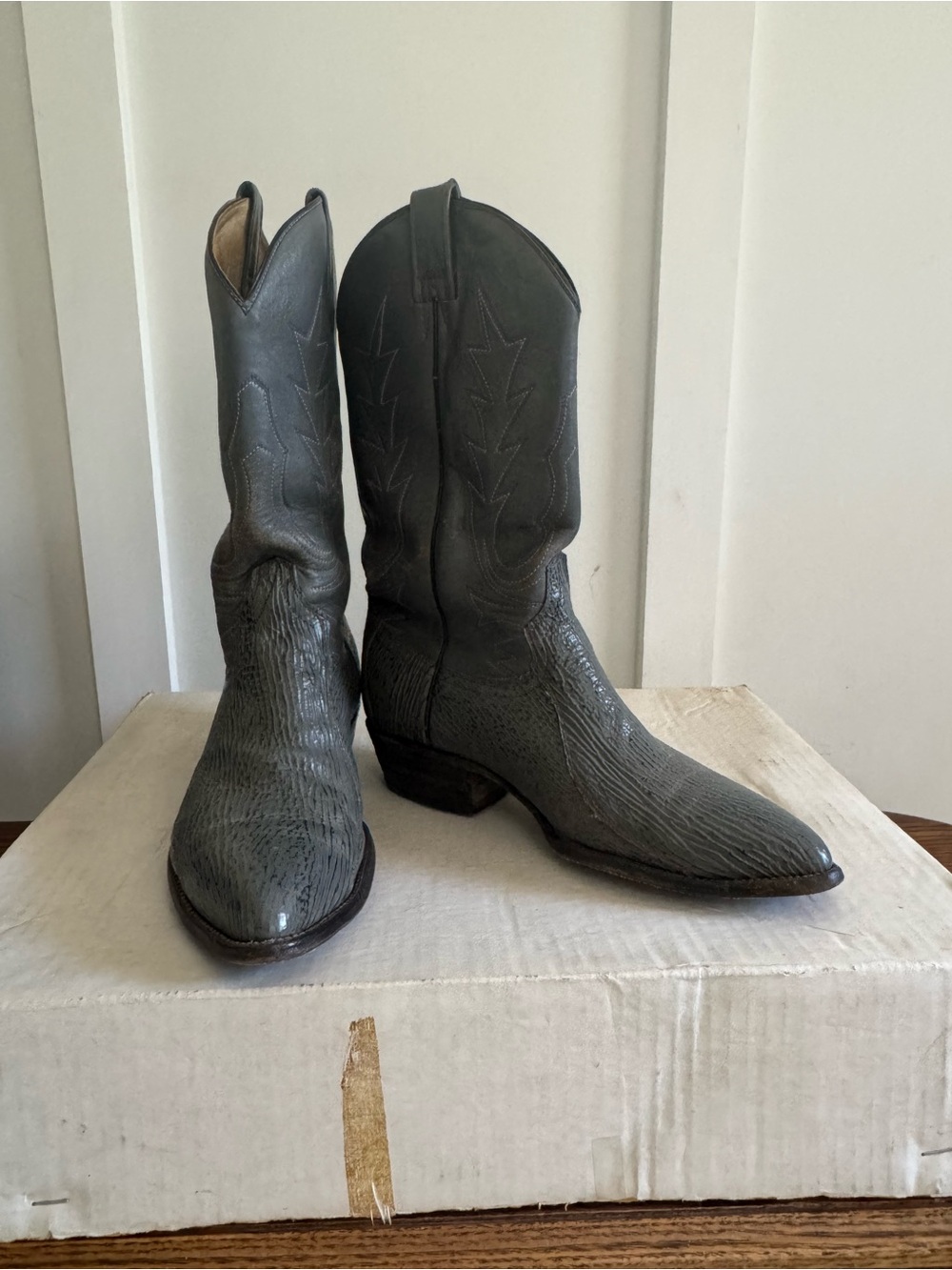 Men's Blue/Grey Leather Western Cowboy Boots